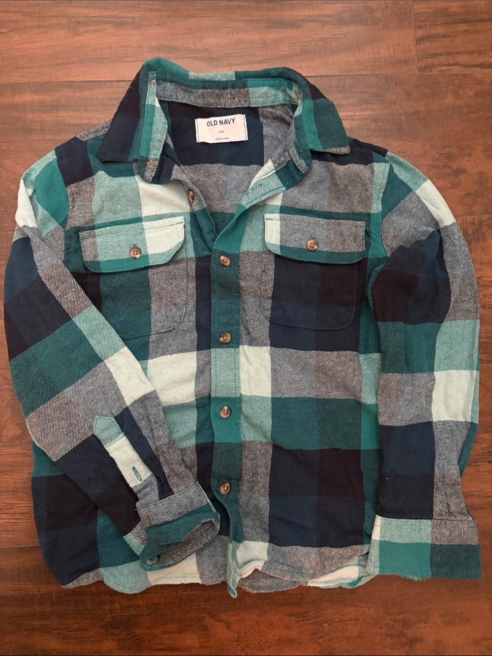 Old Navy Teal & Navy Plaid Button-Down Shirt